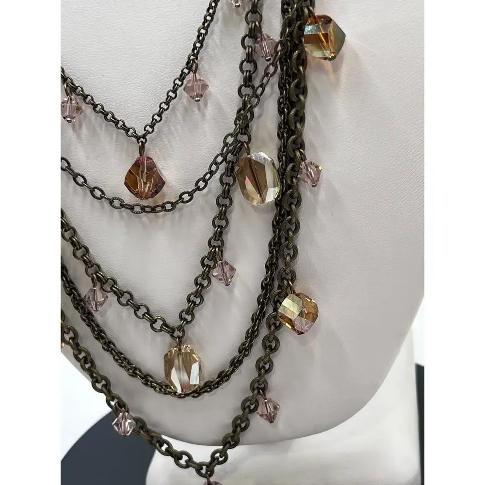 Liz Palacios‎ SF Multistrand Vintage Multi Layer Orange Topaz Crystal Necklace
